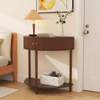 Console demi-lune en MDF avec tiroirs ondulés 3D et étagère ouverte 80 cm (L) x 82 cm (H) Marron
