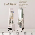 Armoire à bijoux pivotante à 360° en bois avec miroir LED et intérieur en velours 168 cm H Blanc mat