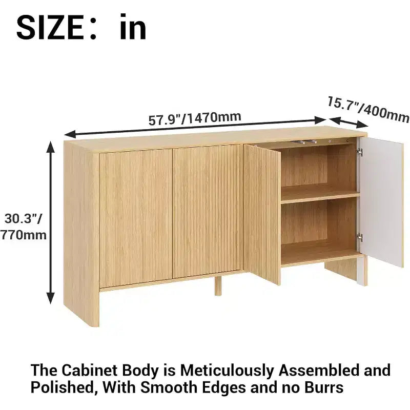 Buffet Bahut en MDF Canné avec 4 Portes et Étagères Réglables 147 cm (L) x 77 cm (H)