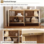 Buffet Bahut en MDF Canné avec 4 Portes et Étagères Réglables 147 cm (L) x 77 cm (H)