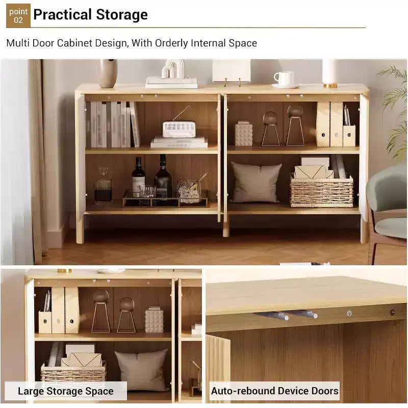 Buffet Bahut en MDF Canné avec 4 Portes et Étagères Réglables 147 cm (L) x 77 cm (H)