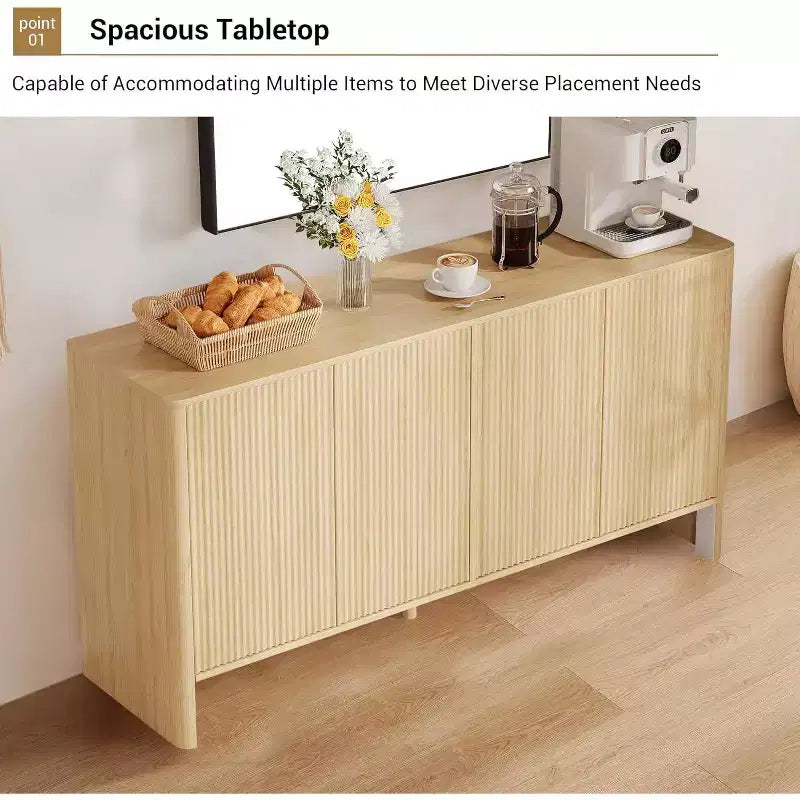 Buffet Bahut en MDF Canné avec 4 Portes et Étagères Réglables 147 cm (L) x 77 cm (H)