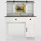 Vanity Desk with LED Lighted Mirror and Power Outlet, Makeup Table with 3 Drawers and Cabinet, Dressing Table with Shelves for Bedroom, White