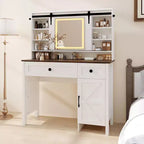 Coiffeuse en métal et bois avec miroir LED et prises de courant 41,85" L x 55" H Blanc