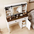 Coiffeuse en métal et bois avec miroir LED et prises de courant 41,85" L x 55" H Blanc