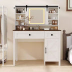 Coiffeuse en métal et bois avec miroir LED et prises de courant 41,85" L x 55" H Blanc
