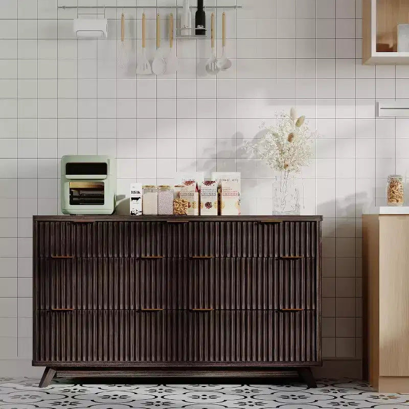 Commode à 7 tiroirs cannelée en bois d'ingénierie 53,94''L x 32''H