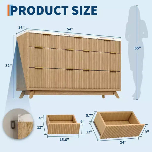 Commode à 7 tiroirs cannelée en bois d'ingénierie 53,94''L x 32''H