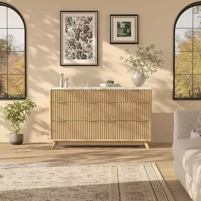 Commode à 7 tiroirs cannelée en bois d'ingénierie 53,94''L x 32''H