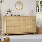Fluted 7 Drawers Dresser for Bedroom,54Wide Modern Chest of Drawers,Curved Profile Design,Wood Storage Cabinet Organizer for Living Room,Hallway