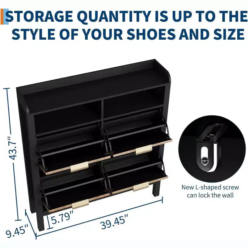 Meuble de rangement à chaussures mince en MDF avec 4 tiroirs basculants 99 cm L x 109 cm H