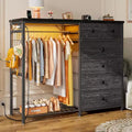 Commode en tissu à 6 tiroirs avec cadre métallique et tringle à vêtements 120 cm de haut Gris