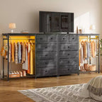 Commode en tissu à 6 tiroirs avec cadre métallique et tringle à vêtements 120 cm de haut Gris