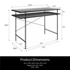 Bureau en métal et panneaux de particules avec plateau en verre cannelé et étagère ouverte 43,25''L x 29,5''H Noir