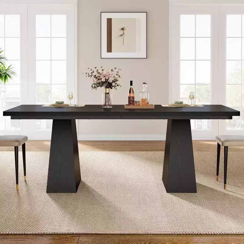 Table de salle à manger en aggloméré avec pieds fuselés en bois 160 cm (L) x 75 cm (H) Noir