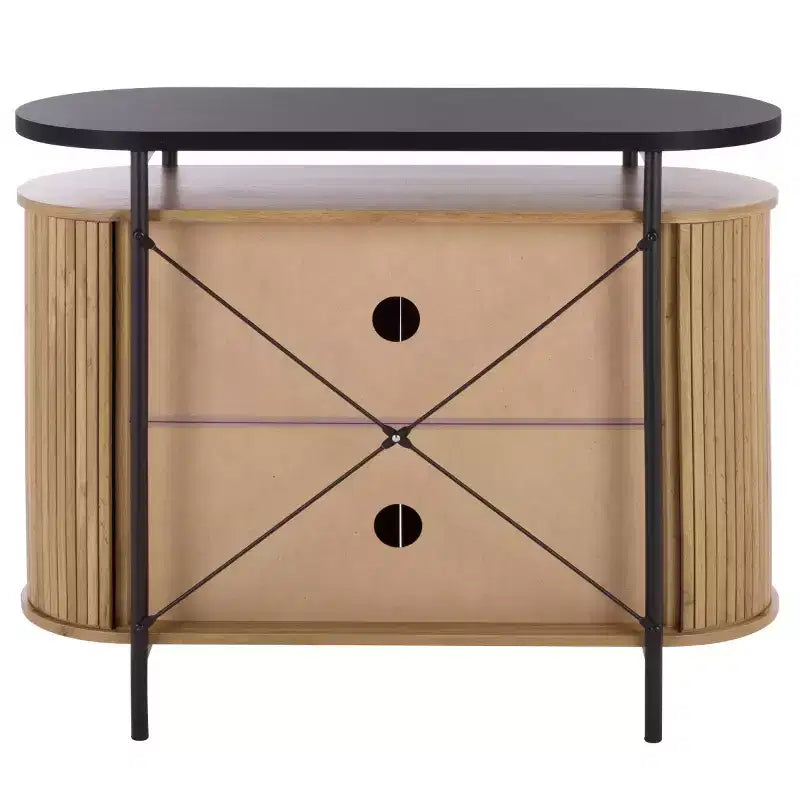 Meuble TV compact à portes coulissantes en MDF et acier, 100 cm (L) x 80,5 cm (H)