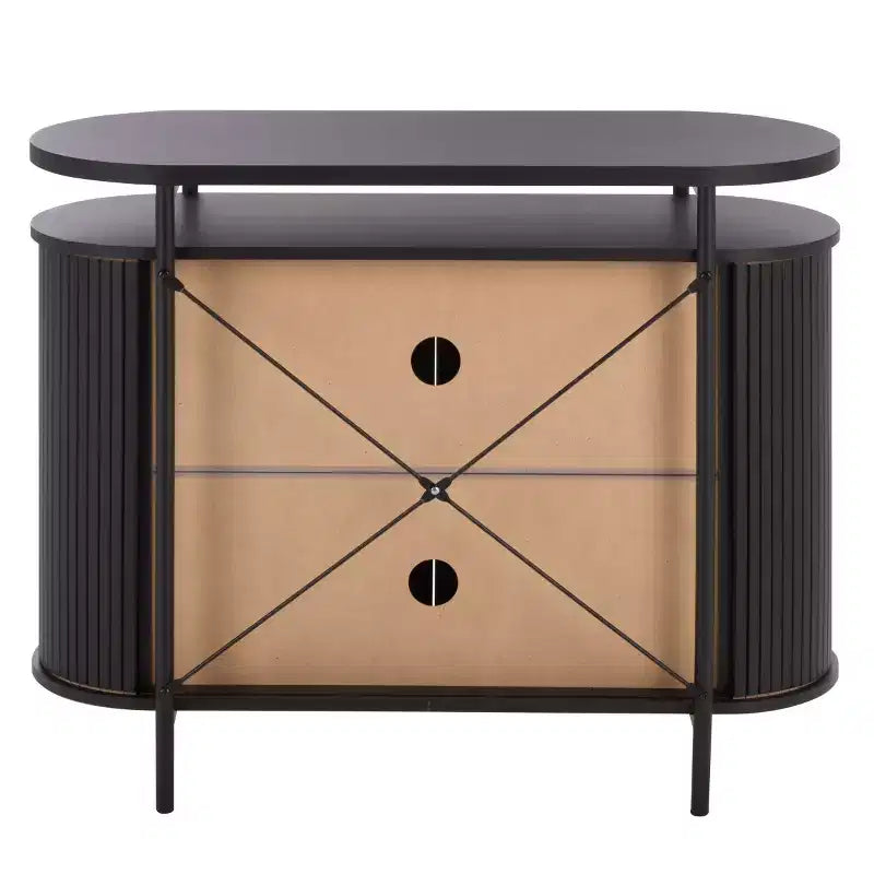 Meuble TV compact à portes coulissantes en MDF et acier, 100 cm (L) x 80,5 cm (H)