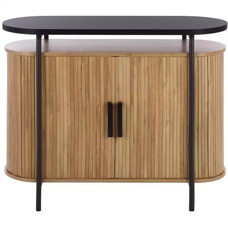 Meuble TV compact à portes coulissantes en MDF et acier, 100 cm (L) x 80,5 cm (H)
