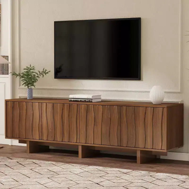 Meuble TV en MDF, finition grain de bois et portes à ouverture par pression, 176,8 cm (L) x 52,8 cm (H)