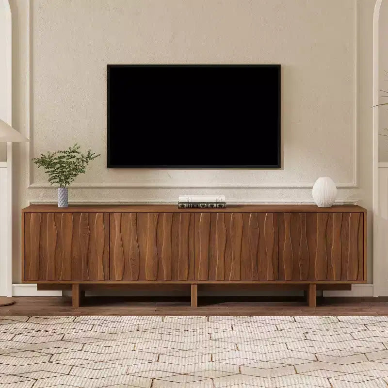 Meuble TV en MDF, finition grain de bois et portes à ouverture par pression, 176,8 cm (L) x 52,8 cm (H)