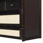 Lit escamotable complet en contreplaqué et MDF avec façade en rotin et tiroirs de rangement
