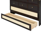 Lit escamotable complet en contreplaqué et MDF avec façade en rotin et tiroirs de rangement