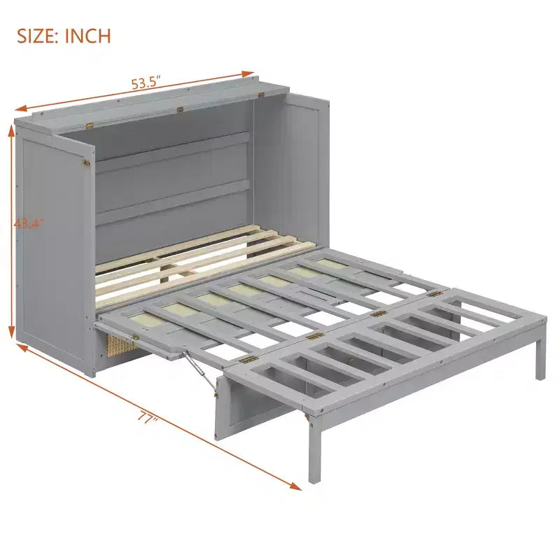 Lit escamotable complet en contreplaqué et MDF avec façade en rotin et tiroirs de rangement
