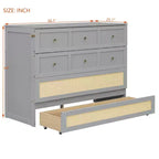 Lit escamotable complet en contreplaqué et MDF avec façade en rotin et tiroirs de rangement