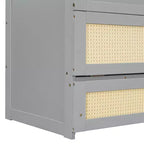 Lit escamotable complet en contreplaqué et MDF avec façade en rotin et tiroirs de rangement