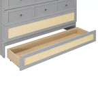 Lit escamotable complet en contreplaqué et MDF avec façade en rotin et tiroirs de rangement