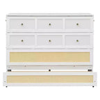 Lit escamotable complet en contreplaqué et MDF avec façade en rotin et tiroirs de rangement