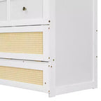 Lit escamotable complet en contreplaqué et MDF avec façade en rotin et tiroirs de rangement