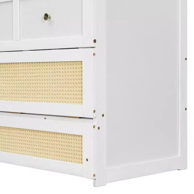 Lit escamotable complet en contreplaqué et MDF avec façade en rotin et tiroirs de rangement