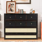 Full Murphy Bed Cabinet Bed, Full Size Murphy Bed with Storage Drawers, Wood Full Wall Bed Rattan Chest Murphy Bed Frame