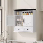 25x23.6 Inch Farmhouse Wall Mount Medicine Cabinet with Barn Door & Adjustable Shelves - White Storage for Bathroom Kitchen