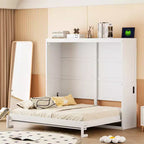 Lit escamotable Queen en contreplaqué et MDF avec armoire en rotin 68.9''H x 67.3''W