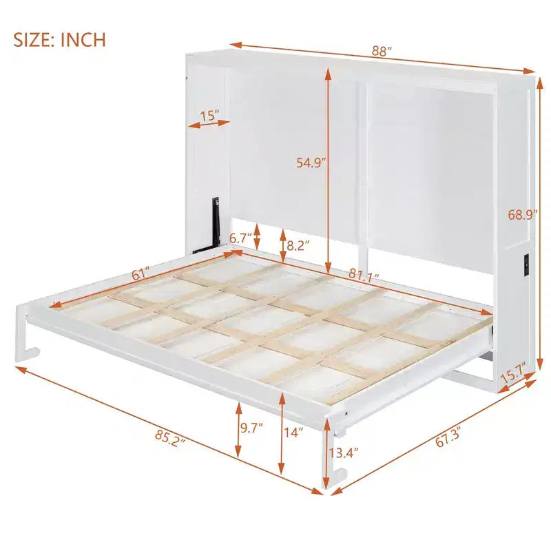 Lit escamotable Queen en contreplaqué et MDF avec armoire en rotin 68.9''H x 67.3''W