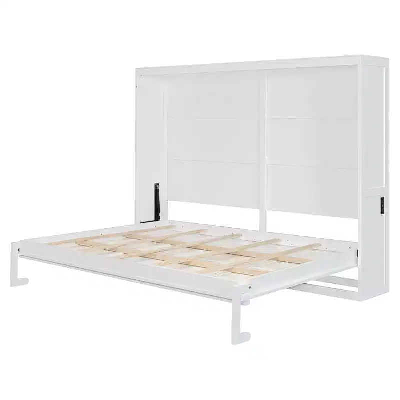 Lit escamotable Queen en contreplaqué et MDF avec armoire en rotin 68.9''H x 67.3''W