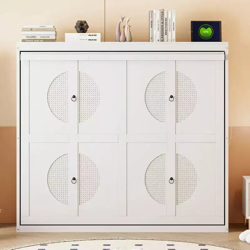 Lit escamotable Queen en contreplaqué et MDF avec armoire en rotin 68.9''H x 67.3''W