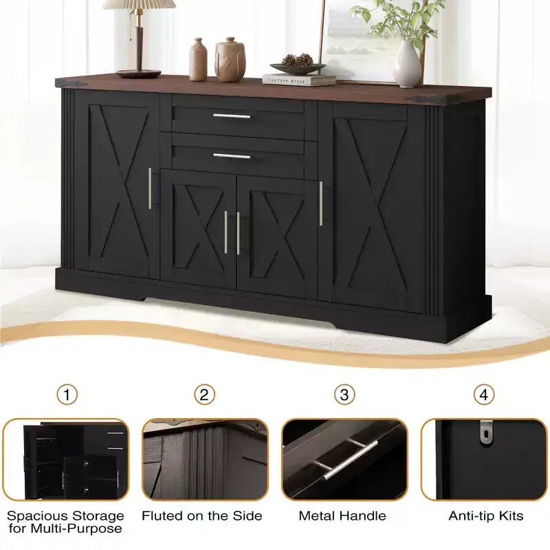 Meuble de rangement de ferme en MDF avec portes coulissantes et tiroirs 160 cm (L) x 81 cm (H)
