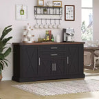 Zeus & Ruta 63 Farmhouse Storage Cabinet with Barn Door, 2 Drawers, Adjustable Shelves, Coffee Bar Buffet for Kitchen, Entryway, Dining Room