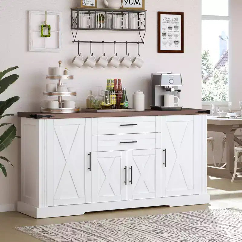Meuble de rangement de ferme en MDF avec portes coulissantes et tiroirs 160 cm (L) x 81 cm (H)