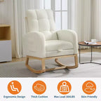 Fauteuil à bascule en bois avec revêtement en lin, repose-pieds et pochette latérale