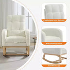 Fauteuil à bascule en bois avec revêtement en lin, repose-pieds et pochette latérale
