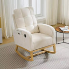 Modern rocking chair with side pockets, cushioned design. Suitable for living rooms and bedrooms. High backrest