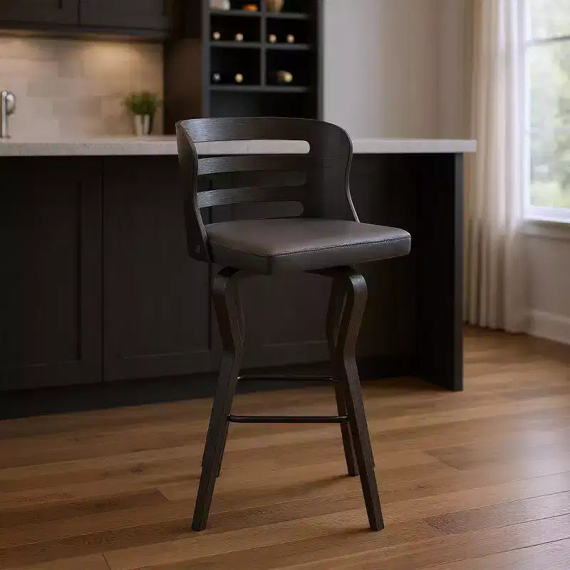 Chaise de bar pivotante en fer et similicuir dossier bas 99 cm H