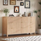 Farmhouse 9 Drawer Dressers for Bedroom - Slim Wood Chest of Drawers Mid Century Modern Fluted Dresser Storage Organizer for Closet Living Room