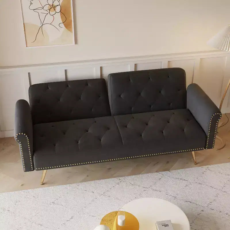 Canapé convertible en bois et velours 177cm L x 87.6cm H
