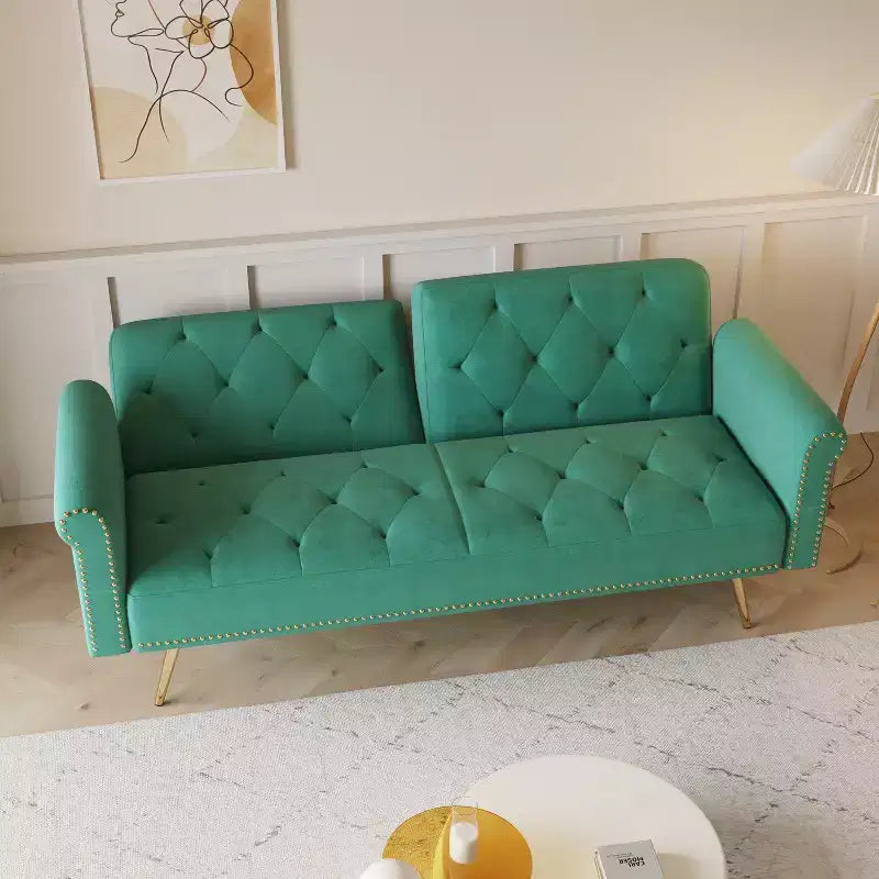 Canapé convertible en bois et velours 177cm L x 87.6cm H