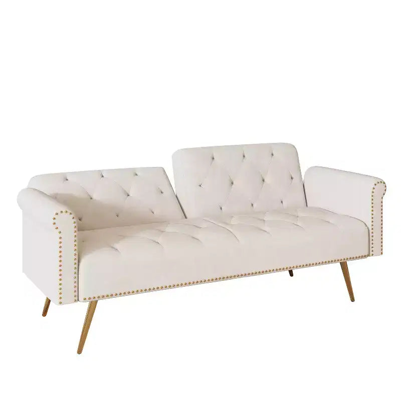 Canapé convertible en bois et velours 177cm L x 87.6cm H